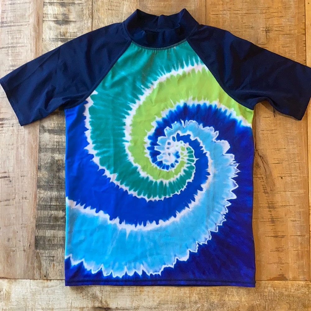 Lands' End Kids Swim Rashguard - Blue and Green Tie-Dye